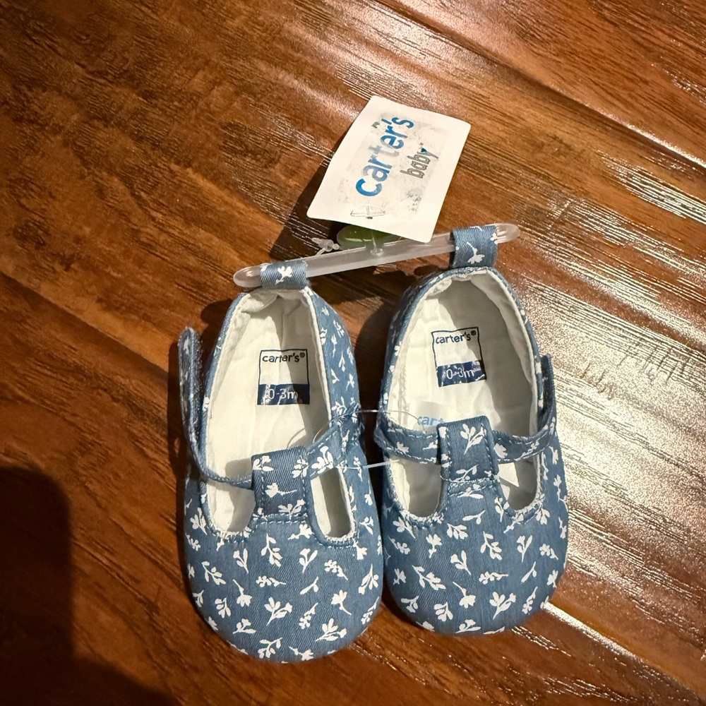 Carter's Blue Floral Baby Shoes 0-3MONTHS